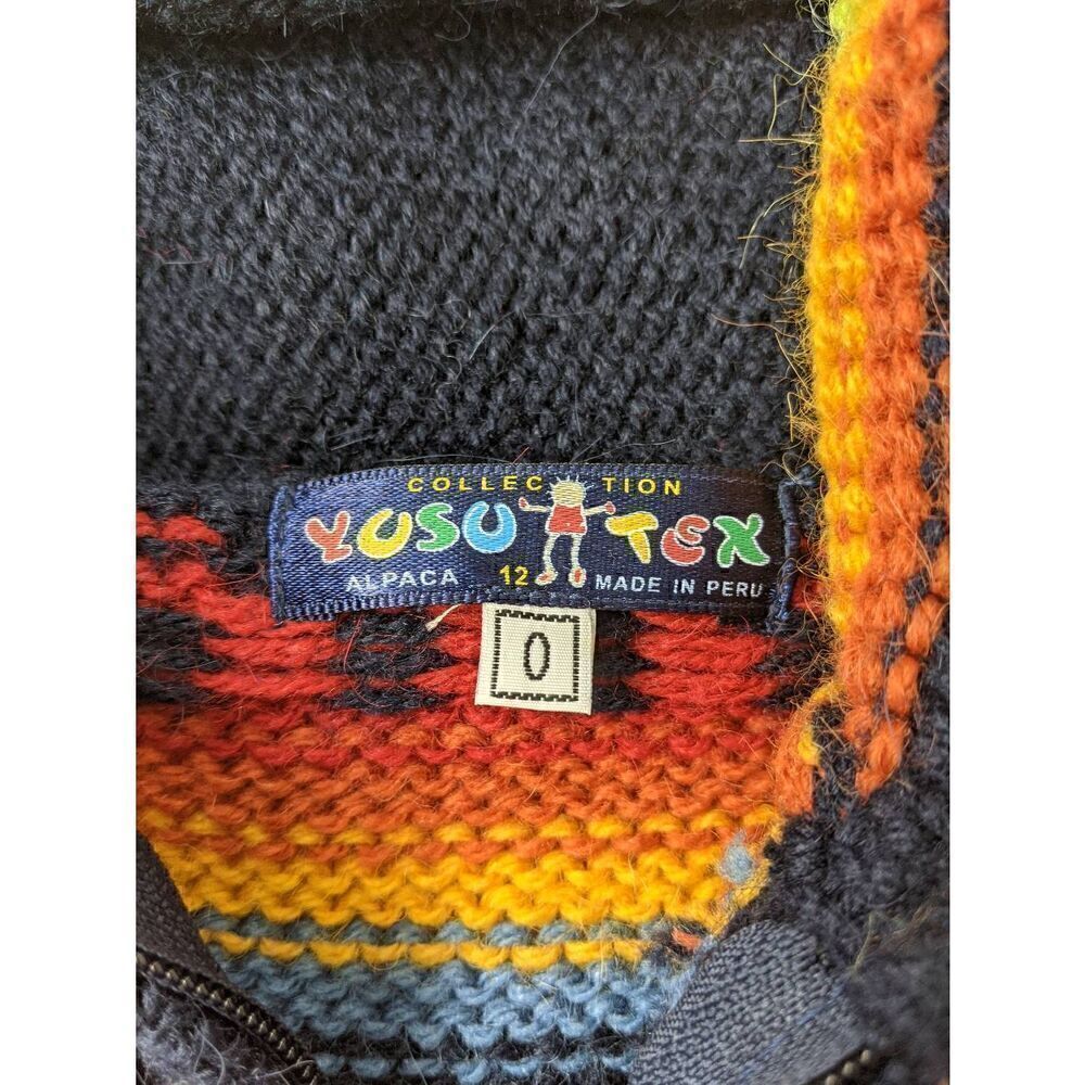 YUSU TEX Alpaca Wool Colorful Cardigan Hand Made in Peru Full Zip baby Sz 0 - 12 - Picture 3 of 6